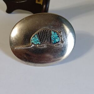 Armadillo Native American Indian Faux Turquoise Inlay Belt Buckle Zuni Tribe